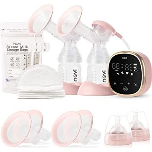 NCVI Double Electric Breast Pump, Portable Anti-Backflow, with 4 Size Flanges, 4 Modes & 9 Levels,Mirror LED Display, 10 Breastmilk Storage Bags,Ultra-Quiet and Pain Free Breast Pumps