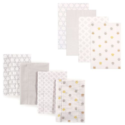 Luvable Friends Cotton Flannel Burp Cloths and Receiving Blankets, 8-Piece, Owl, One Size
