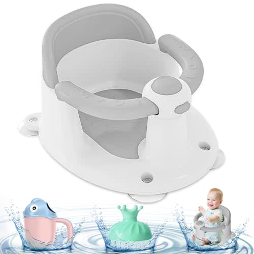 Baby Bath Seat for Babies 6 Months & Up, Bath Seats for Babies Sitting Up, Open Design Bathtub Seat for Baby 6-12 Months, Free Cup and Brush, Non-Slip, Compact Toddler Bath Seat(Grey)