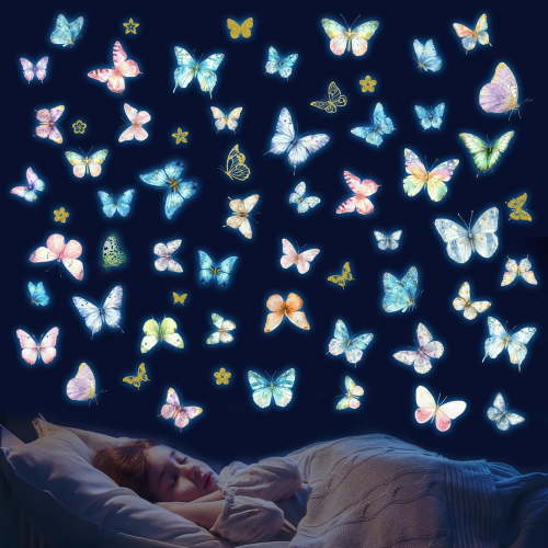 Glow in The Dark Butterfly Wall Decals, Luminous Butterflies Stickers for Girls Bedroom, Peel and Stick Removable Butterfly Room Decor for Kids Baby Playroom Nursery Room Decoration(Colorful)