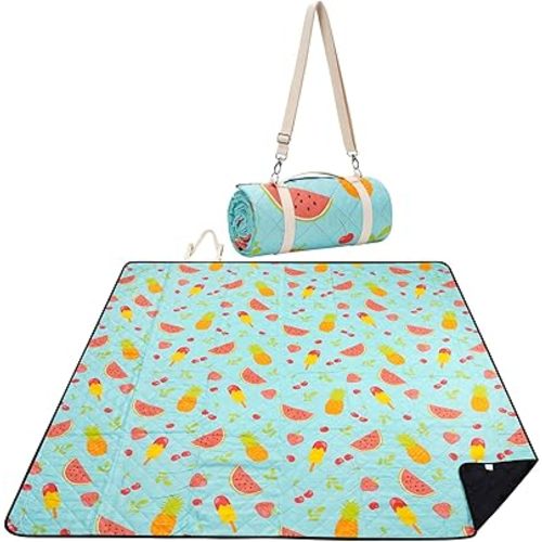 Picnic Blanket Extra Large 79" x 79", Washable Picnic Blankets, Camping Blanket with Portable Handle & Shoulder Strap - SummerFruits