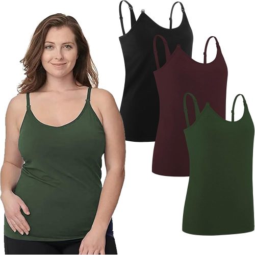 Under Control Nursing Cami Tank Tops for Breastfeeding Women Nursing Tops Maternity Shirts, Camisoles with Built in Bra 3Pack