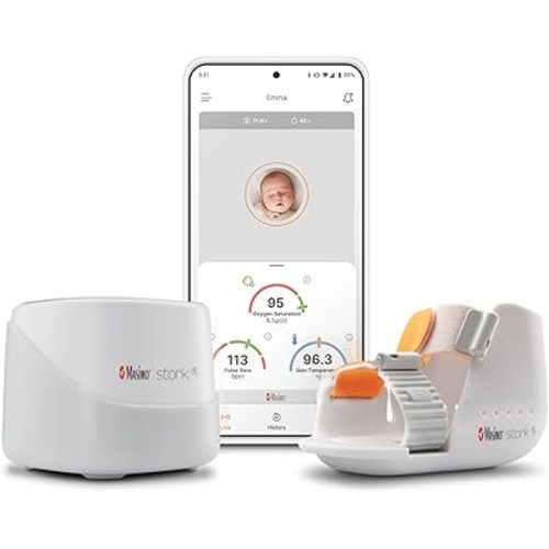 Masimo Stork Vitals - FDA Cleared Smart Baby Monitoring System (Stork Boot + Sensor + Hub + App), Monitors Pulse Rate, Oxygen Saturation & Skin Temp (Discontinued)