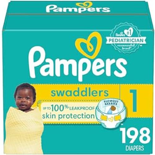 Pampers Swaddlers Diapers - Size 1, One Month Supply (198 Count), Ultra Soft Disposable Baby Diapers