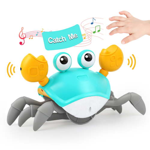 Kifunppy Crawling Crab Baby Toy for 1 Year Old Boys Girls, Tummy Time Toys with Music and Lights Automatically Avoid Obstacles, Walking Crab Toy for Toddlers Ages 6+ Months