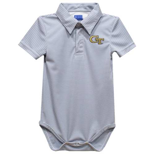 Georgia Tech Yellow Jackets Embroidered Gray Stripe Knit Polo Bodysuit