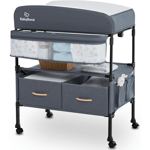 Portable Baby Changing Table with 2 Storage Baskets, Foldable Waterproof Diaper Changing Table Height Adjustable Changing Station for Infant and Newborn(Grey)