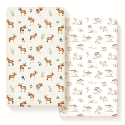 GRSSDER Stretch Ultra Soft Jersey Knit Fitted Crib Sheets Set 2 Pack, Universal Fit All Standard Crib Mattress Pads Safe and Snug, Crib Fitted Sheet with Deep Pocket, Original Design for Unisex Baby