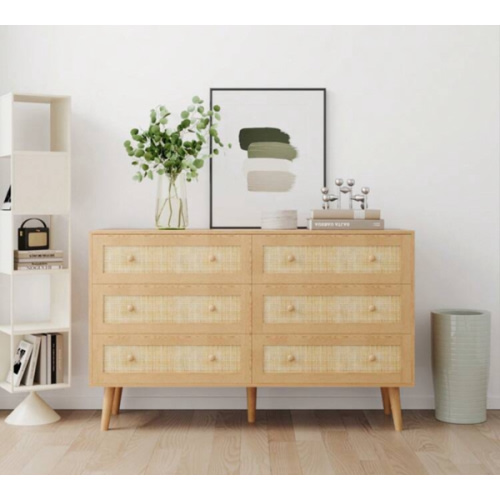 Rattan Dresser With 6 Drawers, 6-Drawer Natural Boho Dressers & Chests Of Drawers, Wood Storage Organizer - Durable, Sturdy, Perfect For Bedroom, Hallway, Entryway, Living Room