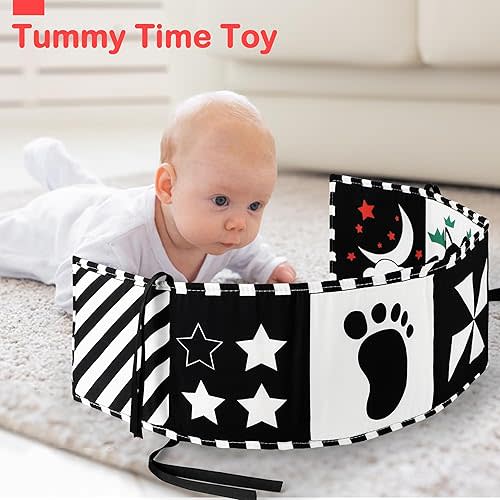 URMYWO Black and White Baby Toys, High Contrast Newborn Toys 0-3 Months Brain Development, Tummy Time Toys, Soft Baby Book, Infant Visual Stimulation Montessori Sensory Toys 0-6-12 Months Shower Gift