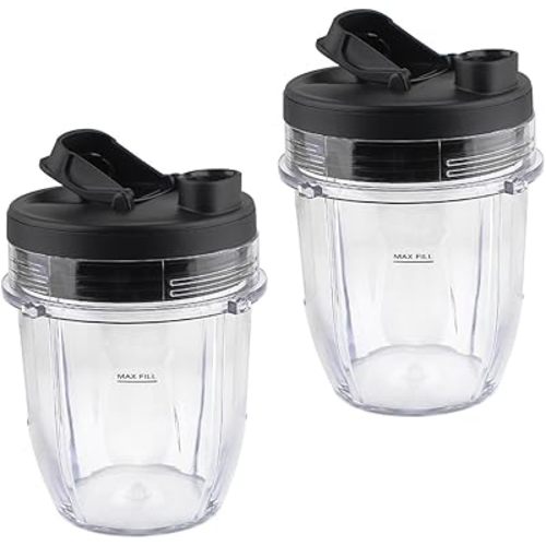 Baby Food Blender Cups 12oz Cup with Sip & Seal Lid, Compatible with Ninja Blender BL450 BL480 BL640 BL680 BN400 BN751 BN801 SS100 SS401 CT680 (2 Pack)
