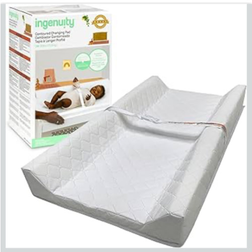 Ingenuity Contoured Changing Pad – Includes Waterproof Changing Liner and Safety Fastening Strap with Quick-Release Buckle
