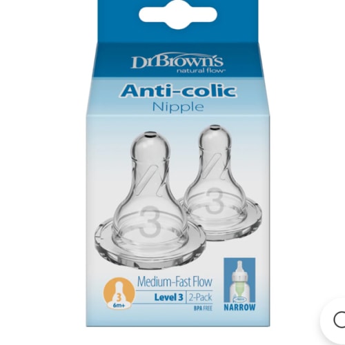Dr. Brown’s Natural Flow® Narrow Baby Bottle Silicone Nipple, 2-Pack