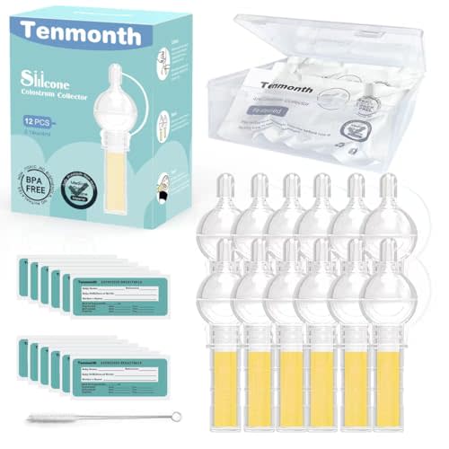 Colostrum Collector Kit Tenmonth Breast Milk Collector with Storage Case Set, Portable Colostrum Container Ready-to-Use, BPA Free 0.1oz/4ml, 12pcs