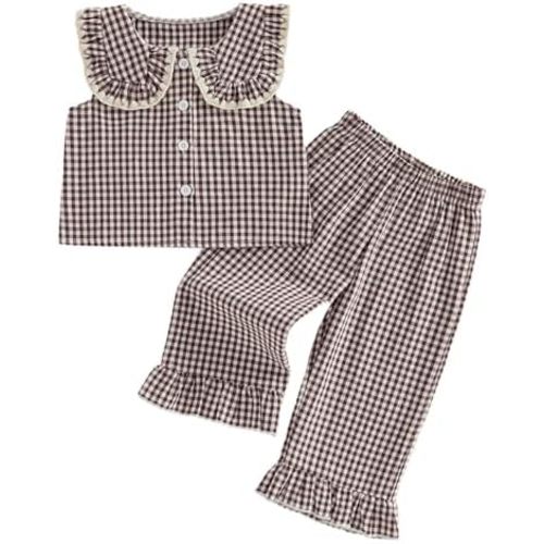 Toddler Baby Girl Clothes Summer Spring Baby Outfit Plaid Frill Trim Plaid Tank Tops Pants 12 18 24 Month 3T 4T