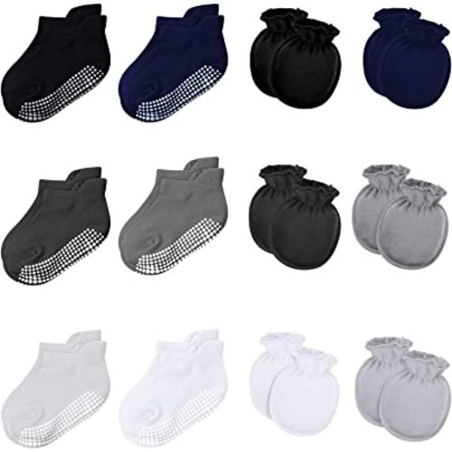 12 Pairs Newborn Baby Mittens and Socks Set Baby Mittens No Scratch Gloves with Non Slip Socks Baby Ankle Socks