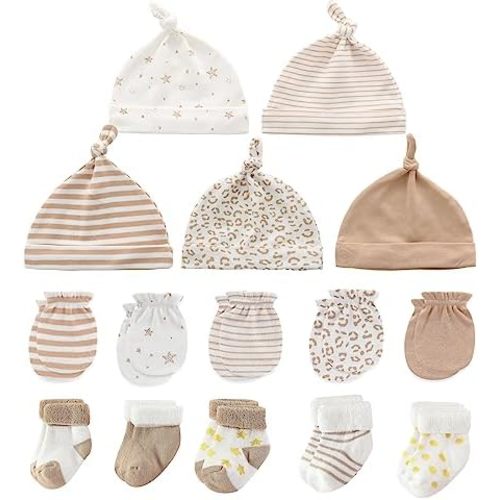 Baby Caps Mittens and Thick Warm Socks Cotton Newborn Essentials Accessories (Hats+Gloves+Terry Socks),0-6 Months