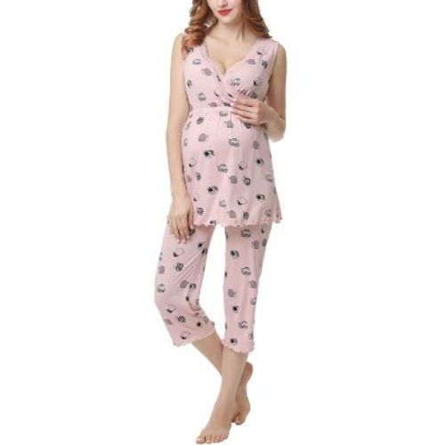 Pokkori Women's Maternity Nursing Pajama Set Blush Small