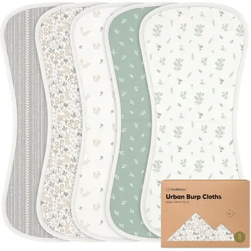 Organic Burp Cloths Baby Boy & Girl - 5-Pack Super Absorbent Cotton Burping Cloths for Babies, Soft & Plush Newborn Spit Up Rags, Infant Towels for Milk Spit Up, Unisex, Large 21" x 10" (Prairie)