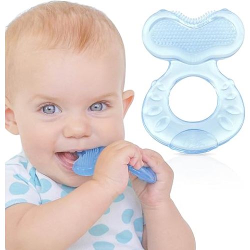 Nuby Silicone Teethe-eez Teether with Bristles, Includes Hygienic Case, Blue