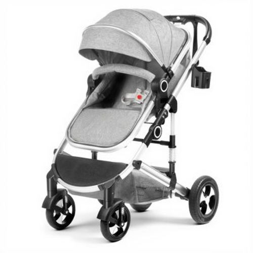 Kinder King Cozi 2 Convertible Baby Stroller, Folding High Landscape Infant Carriage, Adjustable Canopy, Diaper Bag, Anti-Shock, Light Gray