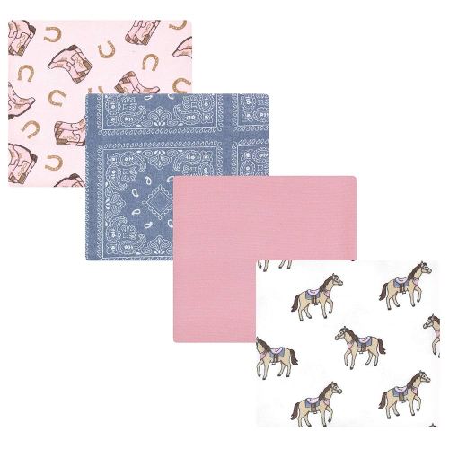 Hudson Baby Unisex Baby Cotton Rich Flannel Receiving Blankets 4-Pack, Cowgirl, One Size