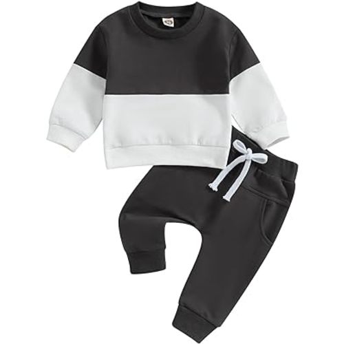 Toddler Baby Boy Outfits Long Sleeve Pocket Pull On Sweatshirt Solid Pants Infant Fall Winter Clothes Set