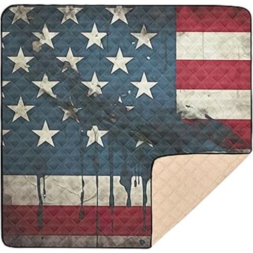 Grungy American Flag Baby Play Mats, Waterproof Anti- Slip Play Mat for Babies, Thicken Soft Foldable Baby Play mats for Floor, 50"×50"