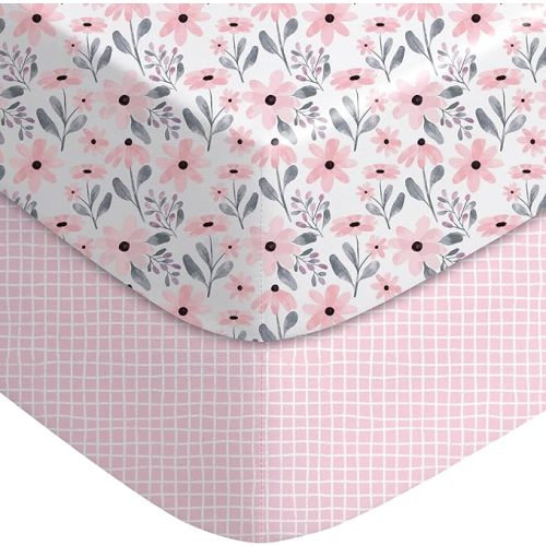 Yoofoss Crib Sheets Girl 2 Pack, 52x28 Fitted Baby Crib Sheet Fits for Standard Crib and Toddler Mattress, Ultra Soft Breathable Microfiber Pink Floral