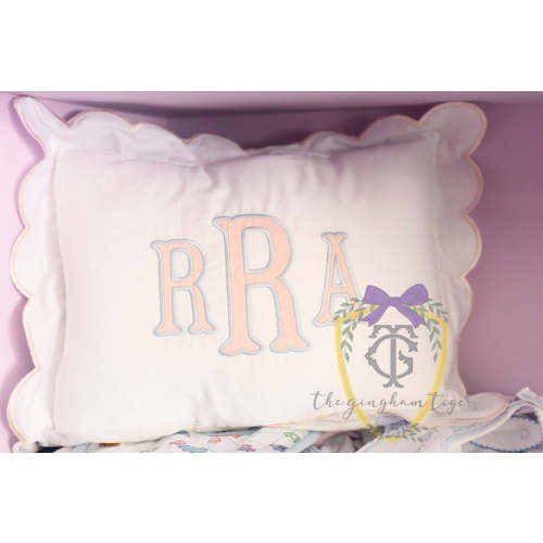 Scalloped Piping Edge Pillowcase with Applique Monogram