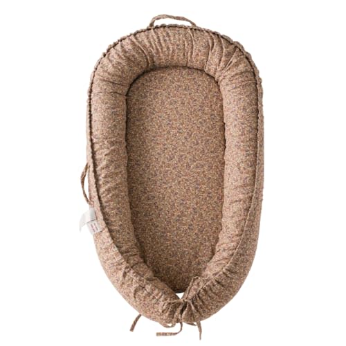 CooCooBaby Infant Lounger, Baby Nest Cover for Baby Girls & Boys, Newborn Essentials for Baby 0-12 Months, 100% Cotton Breathable, Portable Travel Bed (Brown Blossom_, Cotton_Muslin)