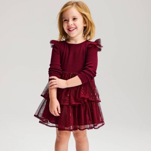 Baby Girls' Long Sleeve Tulle Dress - Cat & Jack™ Burgundy 18M