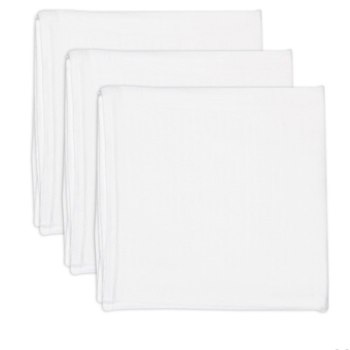 HonestBaby 3-Pack Organic Cotton Swaddle Blankets, Bright White, One Size