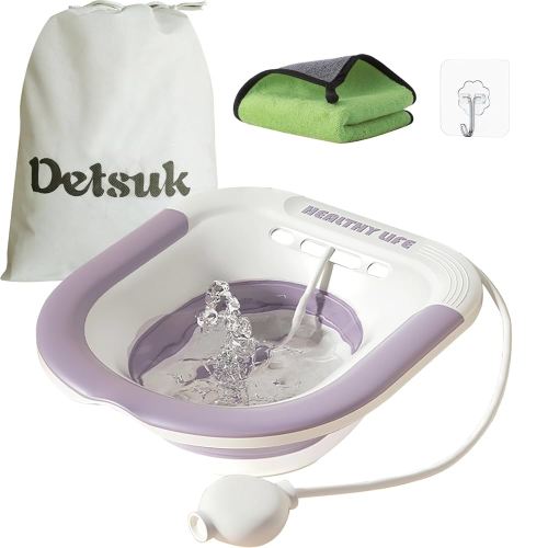 Foldable Sitz Bath for Hemorrhoid Relief, Postpartum Care, and Perineal Soaking - Portable Sitz Bath Kit for Pain Relief - Hip Bath Basin for Toilet Use, Easy to Store (Purple-1)