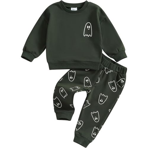 YINGISFITM Baby Boy Fall Clothes Toddler Halloween Outfit Boy Halloween Pumpkin Sweatshirt Shirt Pants Winter Outfit