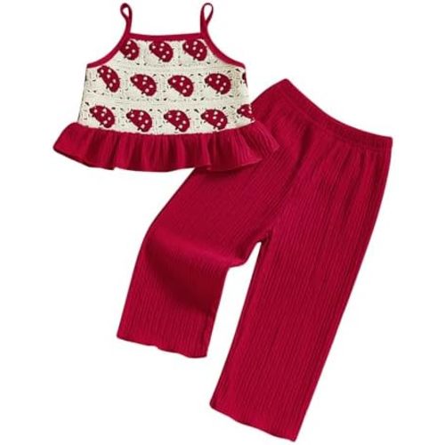 Toddler Baby Girl Summer Outfits Crochet Camisole Top and Linen Pants 2PC Kids Bohemian Beach Clothes for Girls