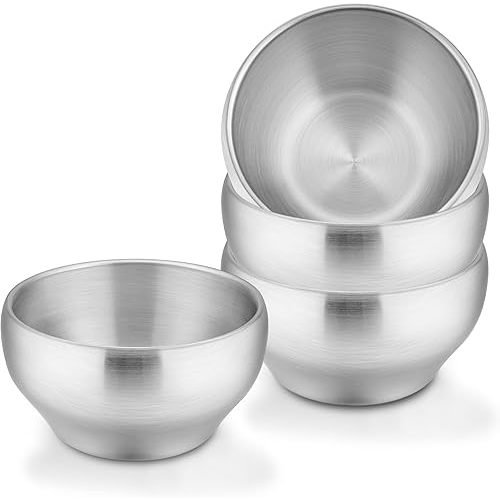 LIANYU Stainless Steel Bowls for Kids, 4 Pack Children Toddler Bowls 12oz, Double-walled Insulated Metal, Baby Toddler Feeding Dinnerware, Dishwasher Safe
