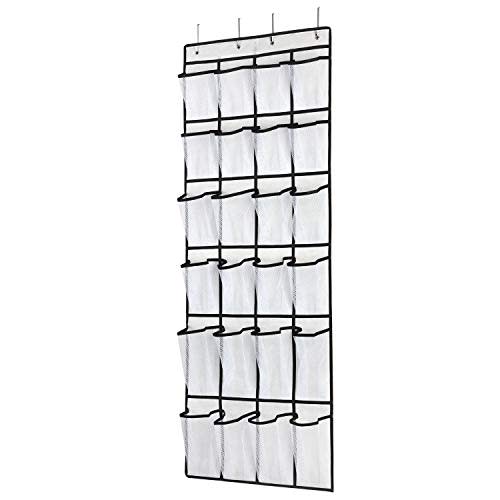 SAVERHO Over The Door Shoe Organizer, Hanging Shoe Organizer with 24 Mesh Large Pockets Door Shoe Rack Organizer for Men Women Kids Hanging Shoe Storage Bag.(White