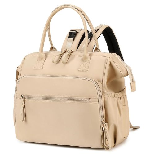 Convertible Diaper Bag Tote, Wide Open Top 14 Pockets Nappy Backpack with Stroller Buckle, Water-resistant (Beige, Large)