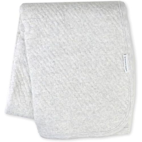 HonestBaby Organic Cotton Matelasse Reversible Receiving Blanket, Light Grey Heather, One Size