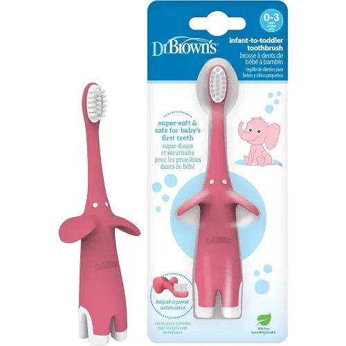 Dr. Brown's Infant-to-Toddler Toothbrush, Elephant, Pink, 0-3 Years