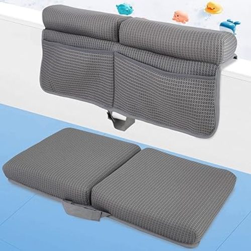 Baby Bath Kneeler and Elbow Rest Pad Set, 2.3" thick Soft 3D Mesh Padding, Non-Slip Bath Mat Kneeling Pad for Bathing Baby Foldable, Bath Tub Elbow Rest Pad with Organizer Pockets and Suction Cups