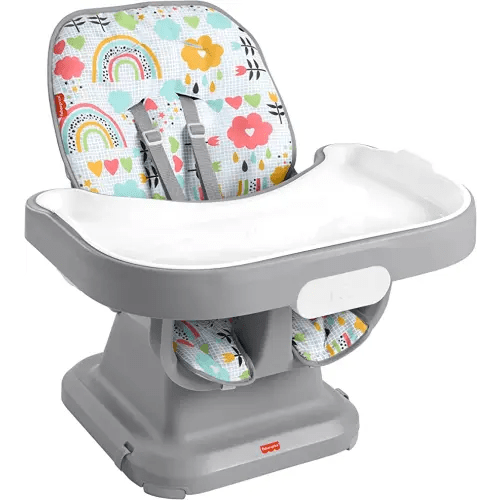 Fisher-Price Baby to Toddler High Chair SpaceSaver Simple Clean Portable Dining Seat & Booster with Washable Deep Tray & Liner, Sun Showers