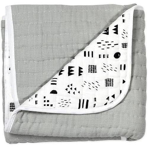 HonestBaby Quilted Baby Blankets Reversible Organic Cotton for Infant Boys, Girls, Unisex, Pattern Play, One Size