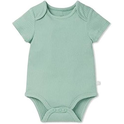 MORI Baby Ribbed Short Sleeve Bodysuit with Envelope Neck and Nickel Free Poppers - Unisex Toddler Romper for Boys and Girls