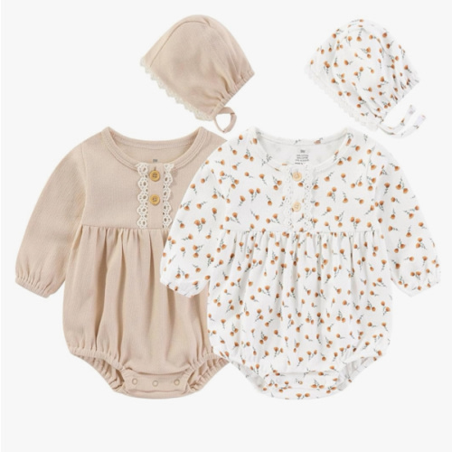 Baby Girl Clothes Cotton Bubble Romper Floral Bodysuits Infant Outfit Set