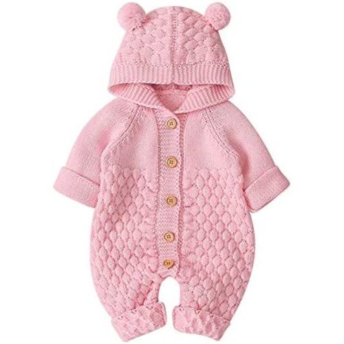 OBEEII Baby Girl Boy Sweater Romper Knitted Overall Hooded Jumpsuit Cute Warm Clothes