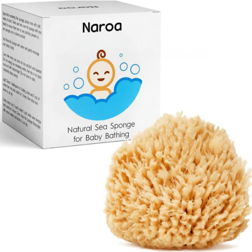 NAROA Natural Baby Bath Sponge in Gift Box | Premium Soft Wool Sea Sponge for Babies | Newborn Bath Time Essentials | Sustainable & Plastic Free (1 Pack)
