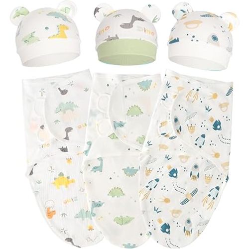 Baby Swaddle Sleep Sacks with Bear Ear Hats Cotton Adjustable Swaddle Blankets Wrap Nursery Swaddles for Newborns Boy Girl Infant 0-3 Months