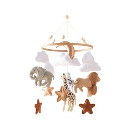 Baby Crib Mobile Decor, 9.4*20.5 Inch Wooden Moon and Stars Nursery Mobiles with Cloud for Bassinet Starry Night Handmade Soft Felt Beads Hanging Wind Chime Toys Pendant for Infant Newborn